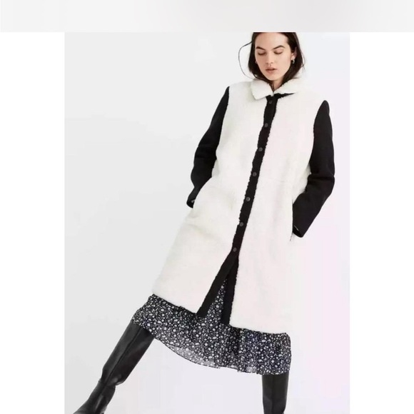 Madewell McClancy Sherpa Two-tone Long Coat‎ XXL black white - Picture 3 of 10